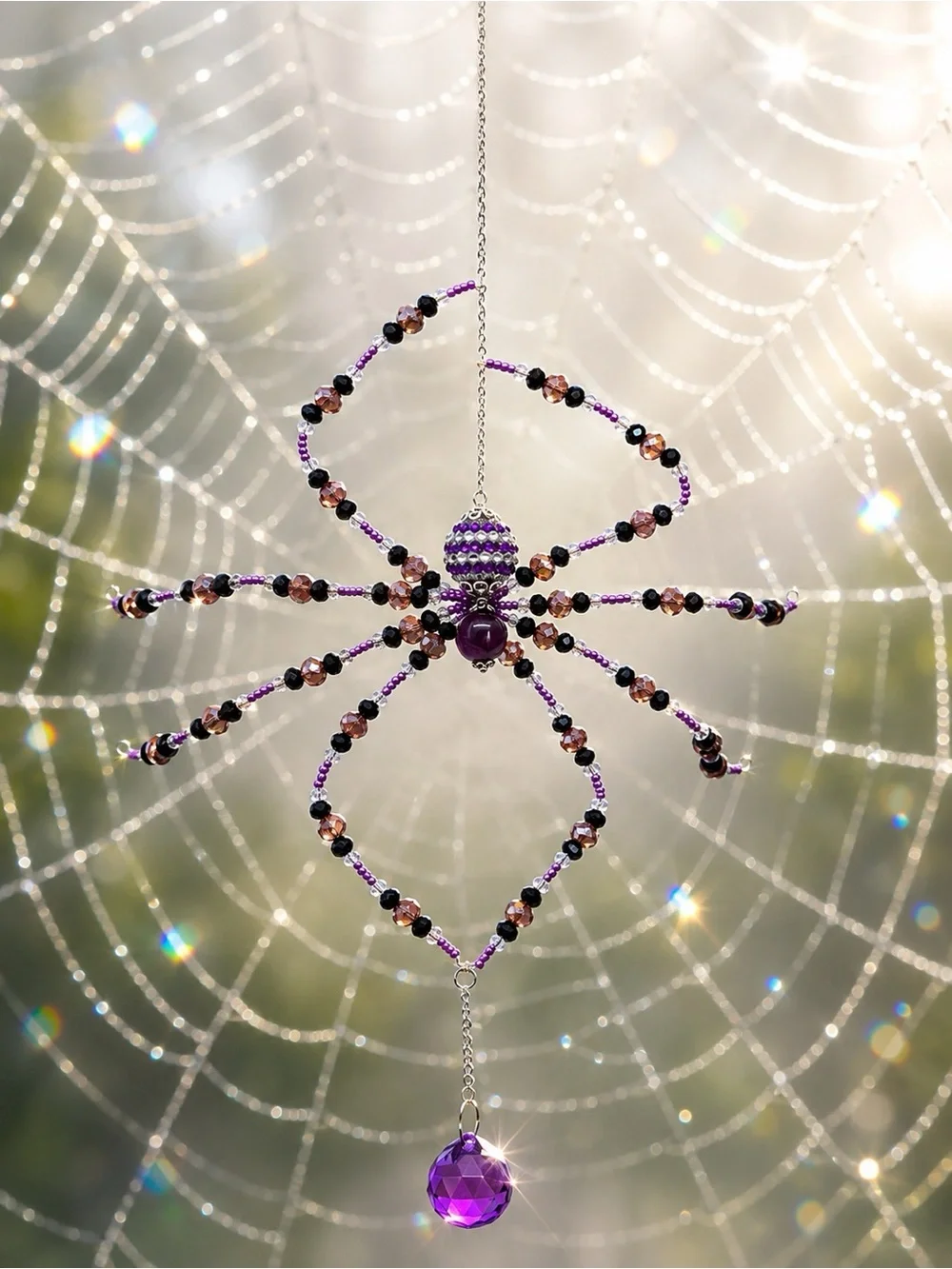 Purple Beaded Spider Crystal Sun Catcher
